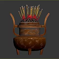 Brass Incense Burner With Handles Engraved Patterns Holding Colorful Incense Sticks On Three Feet
