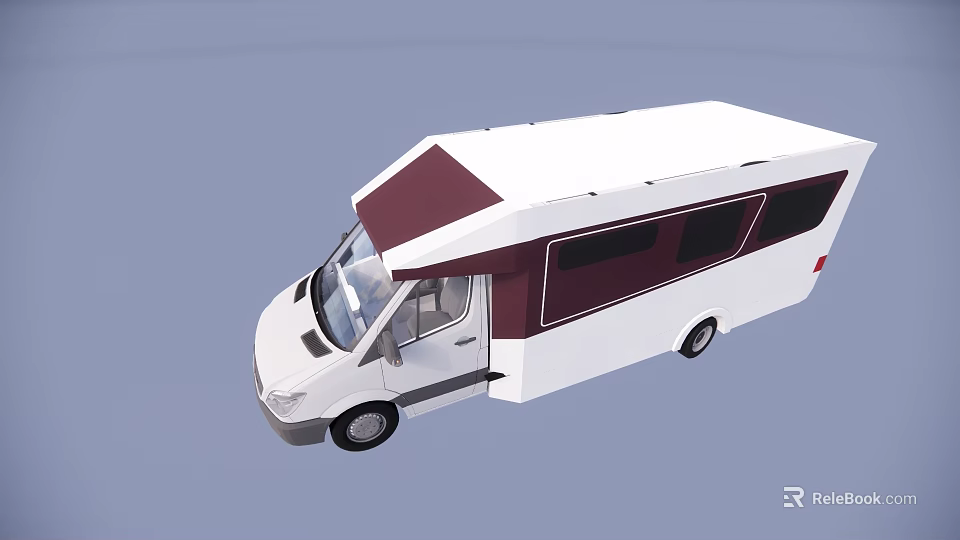 White and Maroon Camper Van With Modern Exterior And Large Windows 3d model 