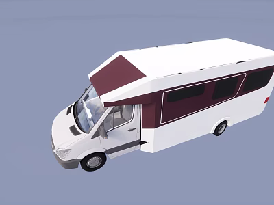 White and Maroon Camper Van With Modern Exterior And Large Windows 3d model