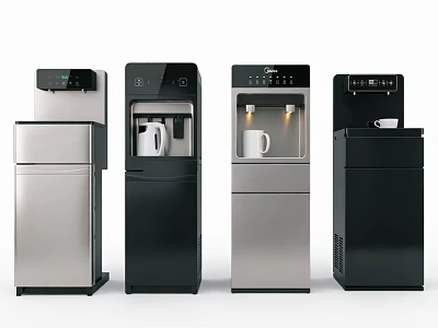 Modern Household Appliances With Black Silver Water Dispensers And Storage Cabinets 3d model