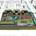 Modern Industrial Factory Complex With Multiple Buildings Green Roofs And Central Landscape Area