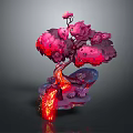 Unique Artistic Tree with Pink Leaves Red Lava Flowing Glowing Base