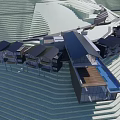 Modern Hillside Hotel Building Featuring Angular Roof Multi Level Structure And Glass Terrace 3d model