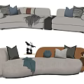 Modern Sectional Sofa With Soft Pillows Throw Blanket And Decorative Items 3d model