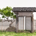 New Chinese Courtyard Gate Hedge Wall Homestay Courtyard Gate Wooden Fence 3d model