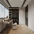 Modern Walk In Closet With Dressing Table Mirror And Stool 3d model