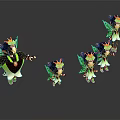 Multiple Orange Hair Fairies with Blue Wings Crowns and Green Shoes Arranged in a Line