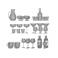 Various Glass Cups Including Wine Martini Glasses Pitcher And Bottles Collection