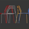 Colorful Modern Mesh Chairs in Red Yellow Blue White with Dark Background Reflection