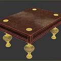 Antique Style Wooden Table With Brass Decorative Discs And Spherical Metal Legs