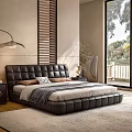 Modern Bedroom Interior With Leather Upholstered Double Bed Nightstands And Window View
