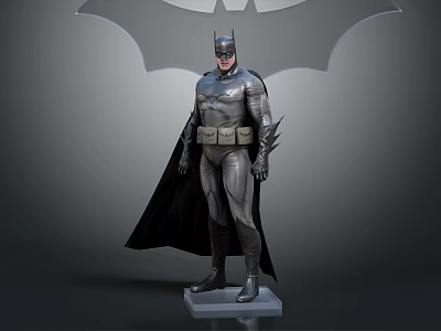 Detailed Batman Statue With Full Costume Cape Utility Belt And Logo Background 3d model