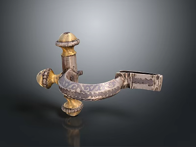 Decorative Brass Cabinet Handle with Intricate Engraved Patterns for Furniture Doors 3d model