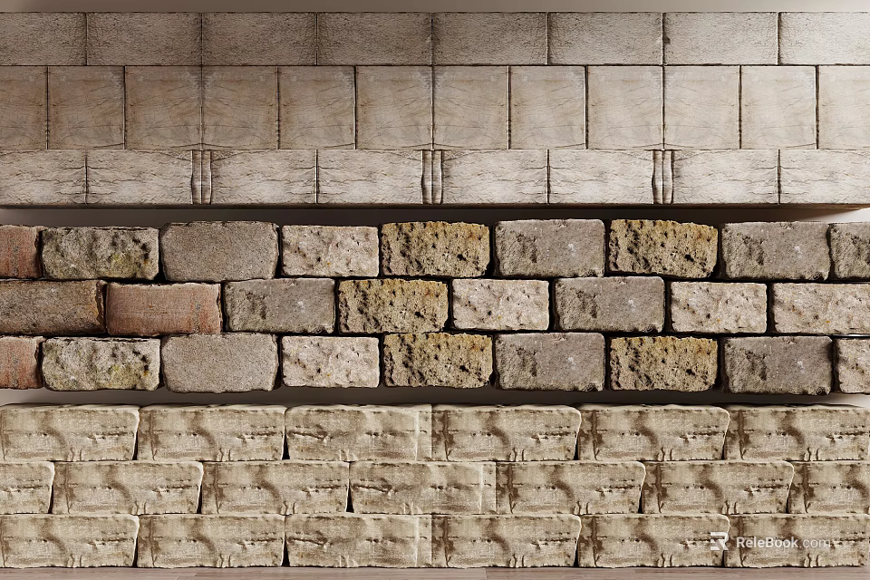 Natural Stone And Wooden Wall Panels With Textured Surface Decorative Design 3d model 