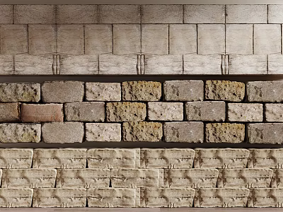 Natural Stone And Wooden Wall Panels With Textured Surface Decorative Design 3d model