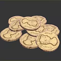 Intricate Sculpture Carving On Stacked Gold Coins With Detailed Designs