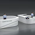 Modern White Curved Reception Desk With Staff And Tablet 3d model