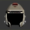 Futuristic Mechanical Helmet with Red Top Colorful Indicator Lights and Metallic Accents