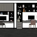 Modern Bookcase Interior Design With Multi layer Shelves And Study Desk Chair 3d model
