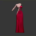 Red Long Dress With Cut Out Waist And Polka Dot Long Sleeves Design