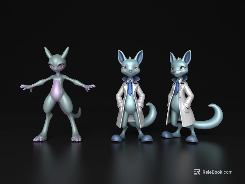 Game and Movie Characters Featuring Purple and Light Blue Bodies with Lab Coats and Tails 3d model 