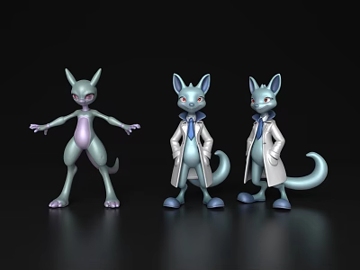 Game and Movie Characters Featuring Purple and Light Blue Bodies with Lab Coats and Tails 3d model