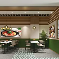 Modern Restaurant Interior Design With Wooden Ceiling Pendant Lights Wall Art And Dining Chairs