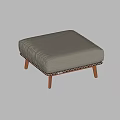 Modern Gray Fabric Ottoman With Wooden Legs and Braided Edge Detail for Living Room Decor