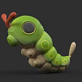 Cartoon Style Green Caterpillar With Red Antennae Large Eyes And Yellow Spots