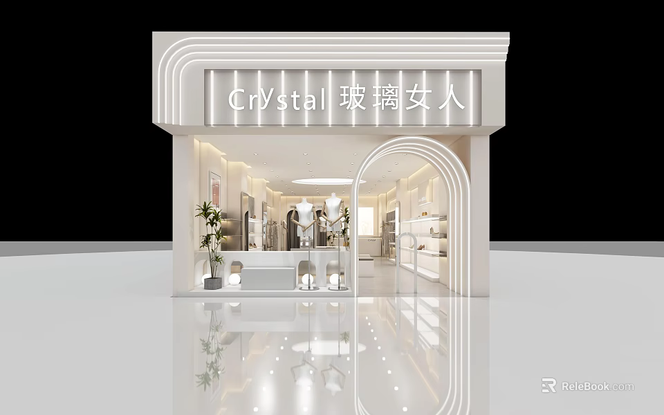 Modern Crystal Women's Clothing Store With Elegant Glass Interior Design 3d model 