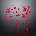 Red Blooming Flower Petals Scattered On Black Background With Floating Reflections 3d model
