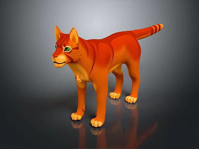 Orange Cat 3D Model With Green Eyes And Striped Tail Standing On Black Background 3d model