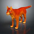 Orange Cat 3D Model With Green Eyes And Striped Tail Standing On Black Background