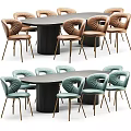 Round Dining Table Set With Upholstered Teal Brown Chairs And Black Metal Legs
