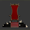 Luxurious Red Velvet Throne With Golden Decorations Red Carpet On Steps And Candles