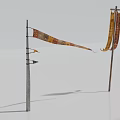 Colorful Decorative Fabric Banners Hanging On Poles With Intricate Patterns