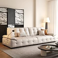 Modern White Leather Sofa and Coffee Table Set with Decorative Pillows 3d model