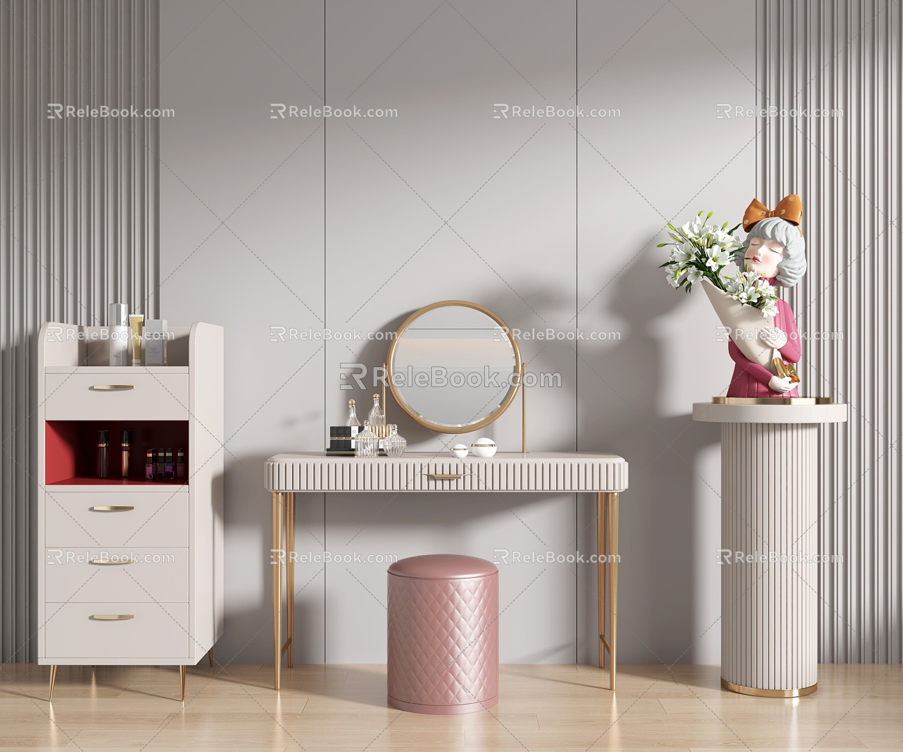 Cream wind dressing table cosmetics 3d model