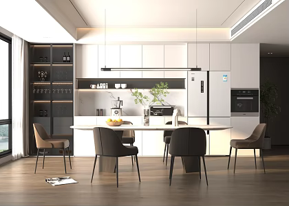 Modern Restaurant Refrigerator Dining Table and Chair Dining Table Cabinet Wine Cabinet 3d model