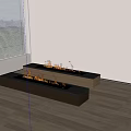 Two Modern Linear Fireplaces With Burning Flames In Wooden Floor Interior 3d model