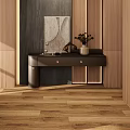 Modern Foyer Hallway With Wooden Walls Console Table And Art Decor