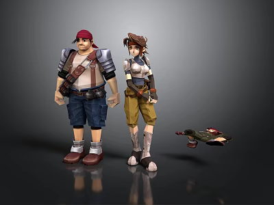 Cartoon Style Characters With Standing Figures And Small Flying Companion Design 3d model