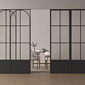 Black Frame Glass Sliding Doors Separating Modern Living Dining Space 3d model