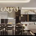 Modern Living And Dining Area Interior With Sofa Dining Table Shelves And Plants