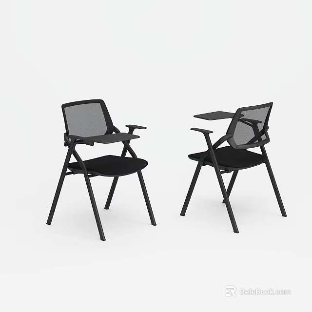 Modern Black Single Chair Design With Mesh Backrest And Tablet Arm Frame 3d model 