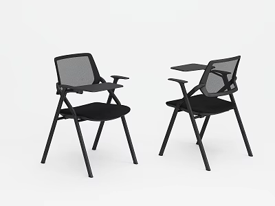 Modern Black Single Chair Design With Mesh Backrest And Tablet Arm Frame 3d model