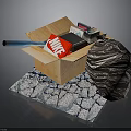 Open Cardboard Box with Nike Box Black Trash Bag on Cracked Mat
