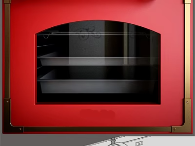 Red Built in Oven With Gold Trim And Stainless Steel Racks For Modern Kitchen 3d model