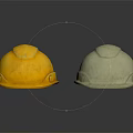 Yellow And Gray Safety Helmets On Black Background With Reflection