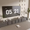 Modern Dark Gray TV Stand With Drawers Large Screen TV Decorative Items And Potted Plants